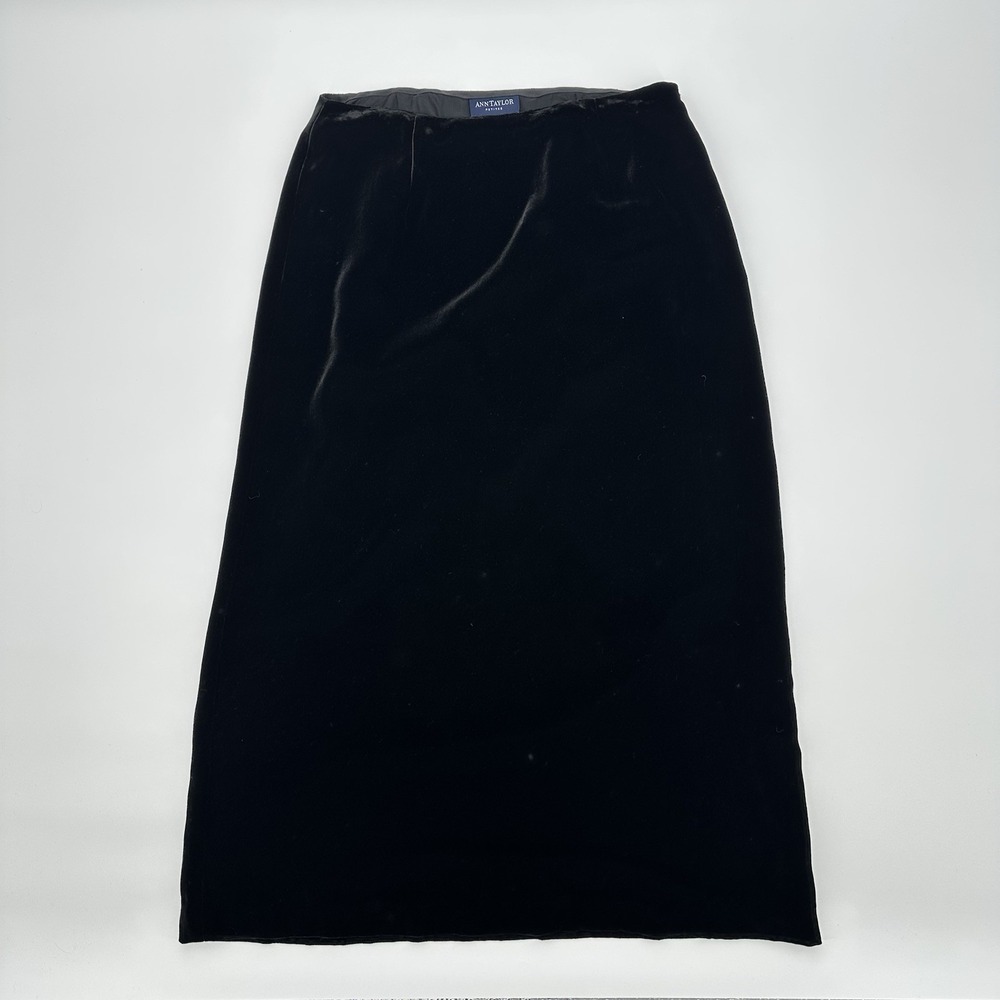 Ann Taylor Women Black Silk Blend Velvet Midi Skirt Dark Fairy Whimsygoth Y2K 8P